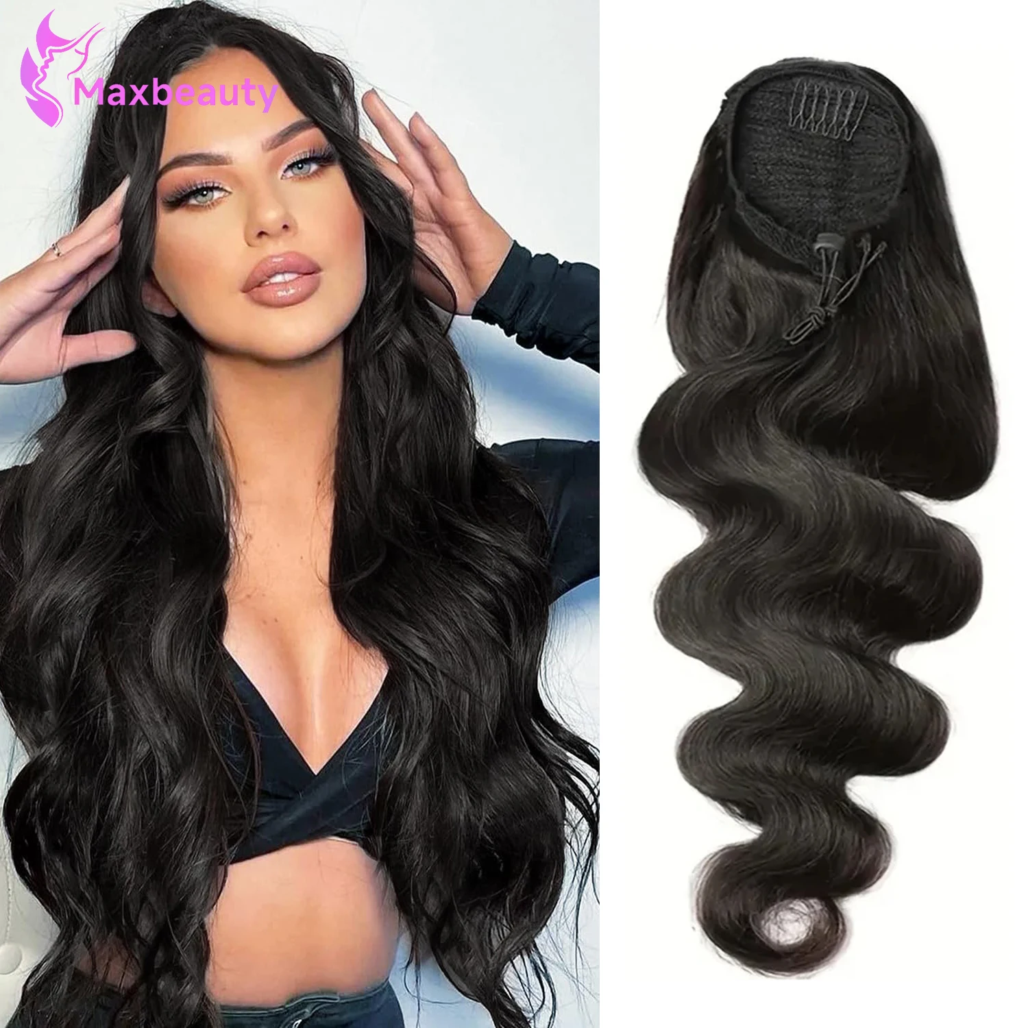 

Drawstring Ponytail Extension Long Body Wavy Black Ponytail Extension For Women Human Hair Ponytail Extension Clip In Ponytail