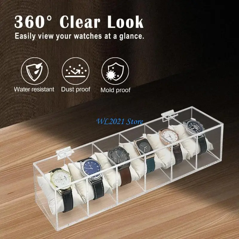 

G5GC Sophisticated Watch Display Case Clear Acrylic with Multiple Compartments Transparent Watches Storage Box