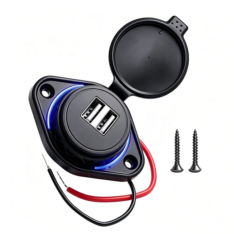 Boat USB Car Charger 12V 24V  Socket Adapter 3.1A Dual Port Bus USB Chargering With Led Light Rings