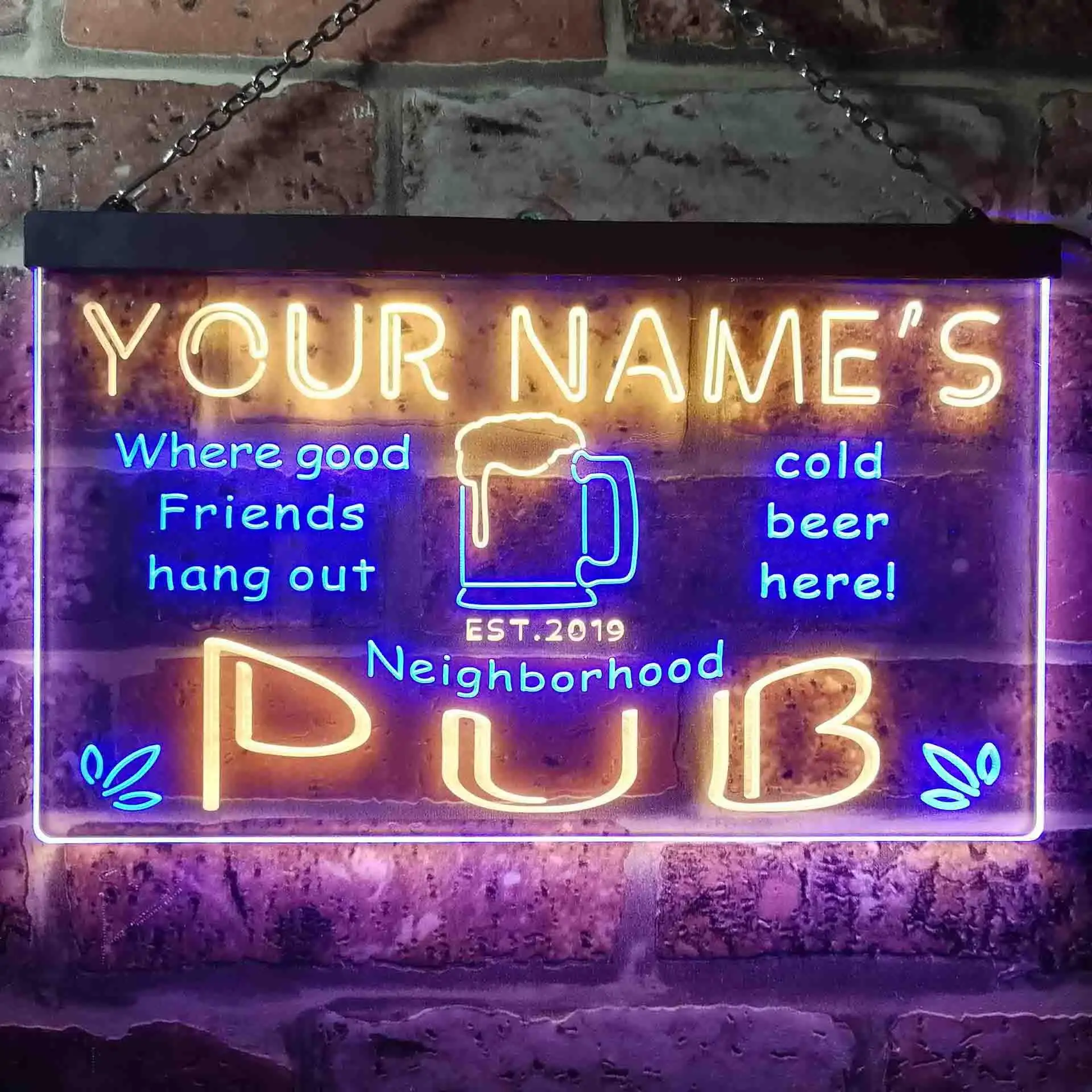 

Personalized Neighborhood Pub Bar Dual Color Led Neon Sign st6-pg1-tm