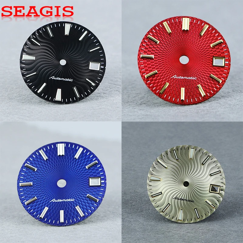 ساعة SEAGIS متعددة الألوان بمينا Guilloche 28.5 ملم NH35/36 حركة أزرق لوم بدون شعار ساعة فاخرة