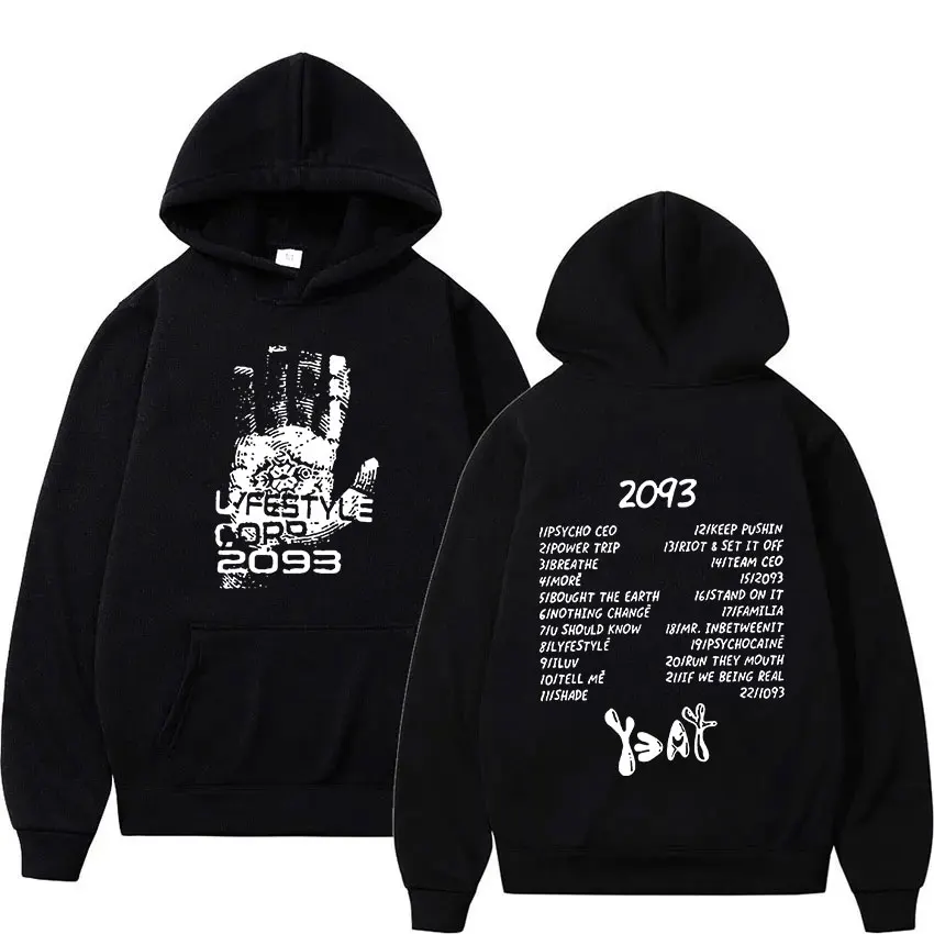 2025 Rapper Yeat 2093 Lyfestyle Tour 2024 Hoodie Men's Hip Hop Fashion Oversized Sweatshirt Unisex Vintage Pullover Hooded Stree