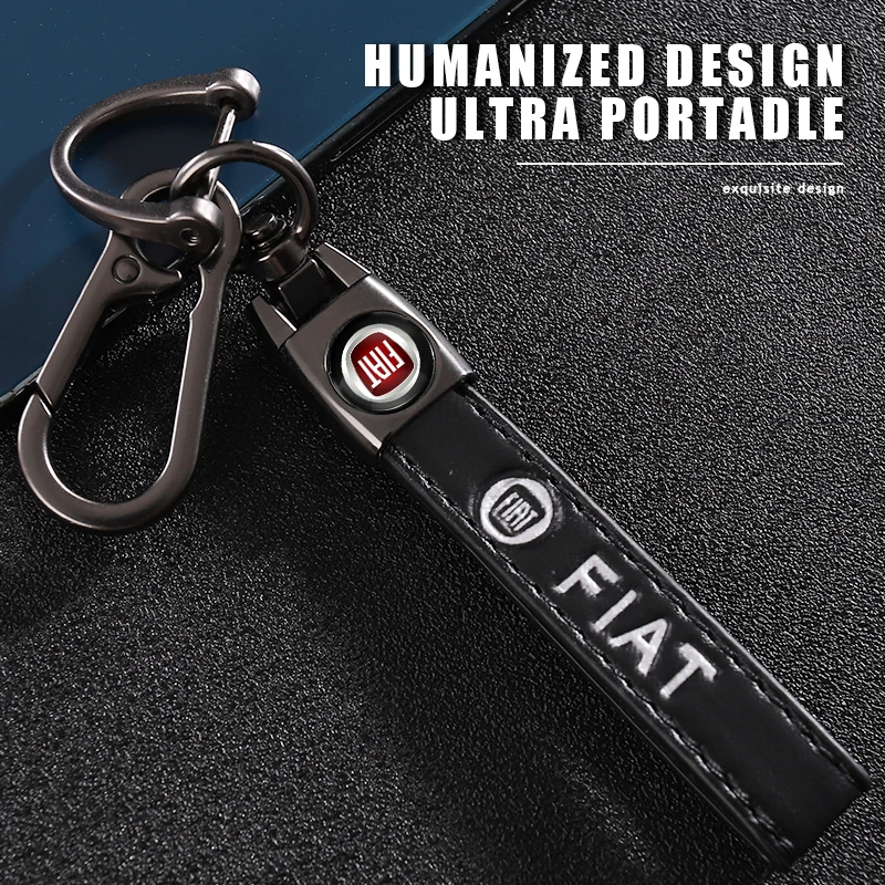 1 Stücke Auto Metall Schlüsselanhänger Auto Feines Leder Emblem Schlüsselanhänger Für Fiat Abarth 500 Tipo FR Panda Argo Freemont Viaggio Bravo Punto