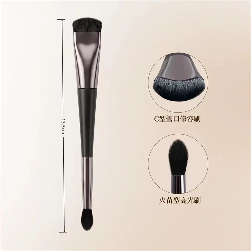 2 In 1 Nose Contour Highlight Brush Double Head Sculpting Makeup Brush C Shape Flame Tip Stereo Nose Shadow Makeup Brushes