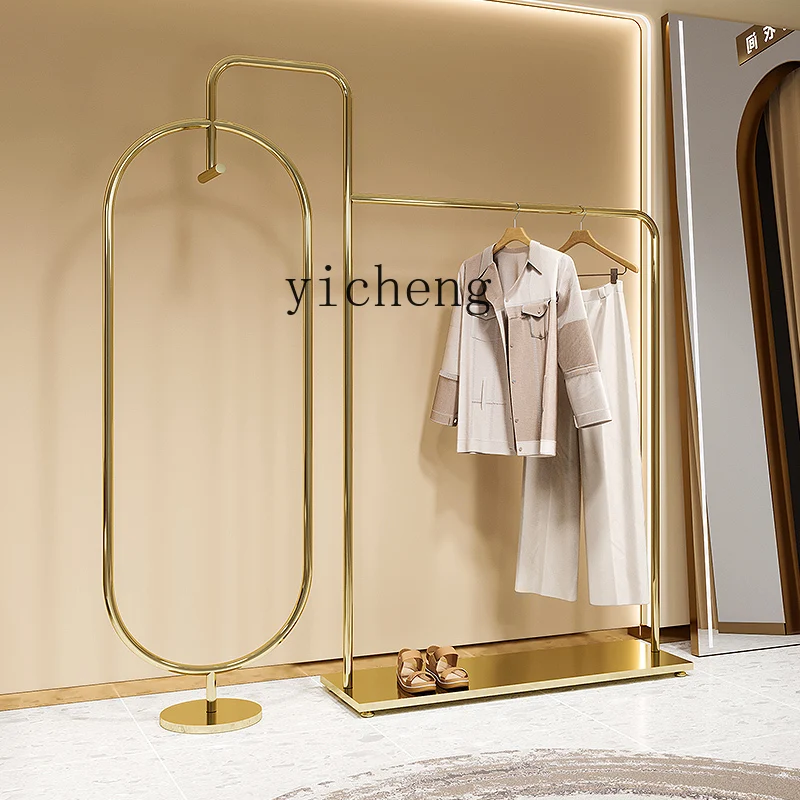 

display rack Floor-to-ceiling stainless steel titanium brushed clothes rack Women's clothing store shelf