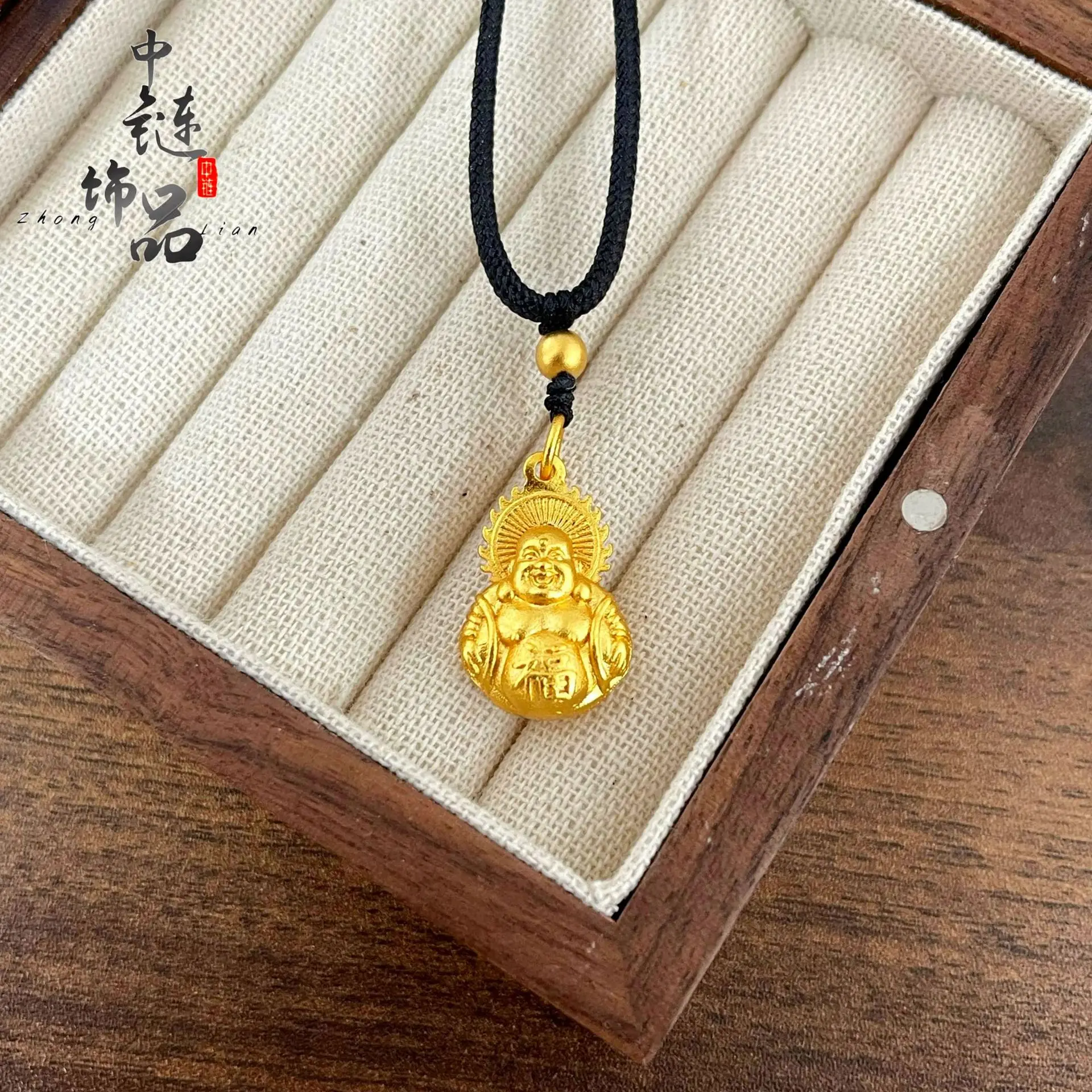 9999 gold lucky character Laughing-faced and Big-Bellied Buddha pendant, wholesale available