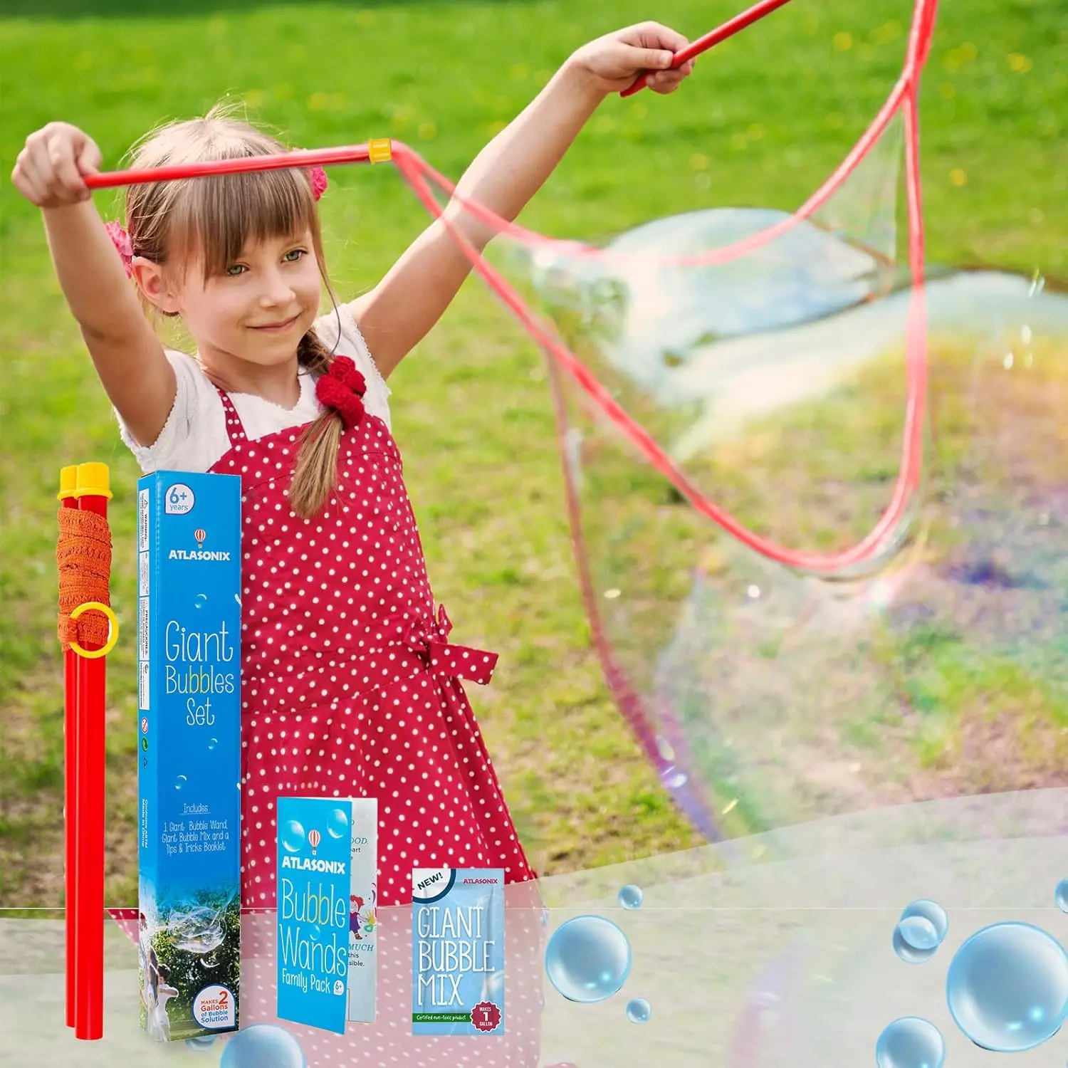

Giant Bubble Wand - Huge Rope, 1 Pack + Bubble Solution Powder (Makes 1 Gallon) - Outdoor Fun for Kids
