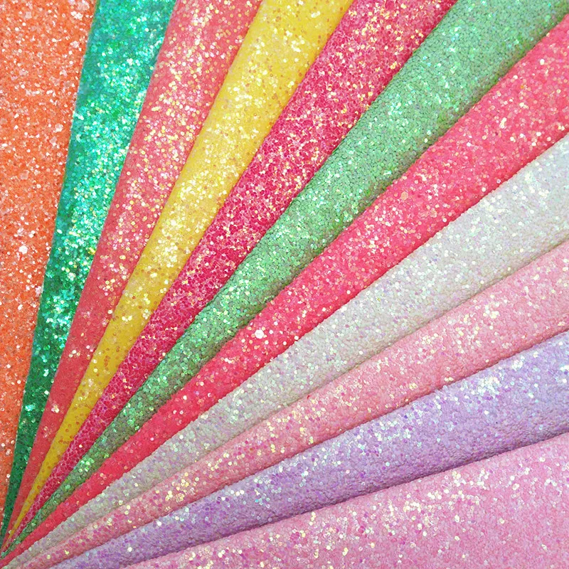 Mini Rolls Sheets Neon Chunky Glitter Faux Leather Glitter Synthetic Leather Glitter Vinyl Fabric DIY Bows W564