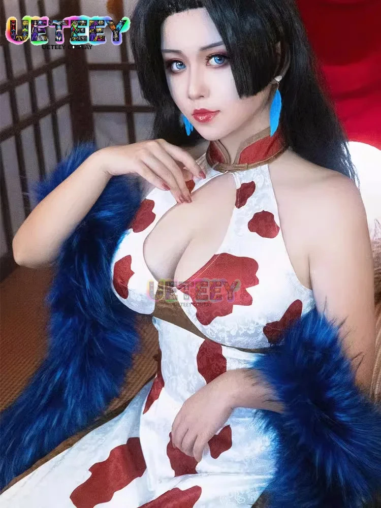 

UETEEY Boa Hancock Cosplay White Dress With Boa Cheongsam Costume Halloween Custom sizes