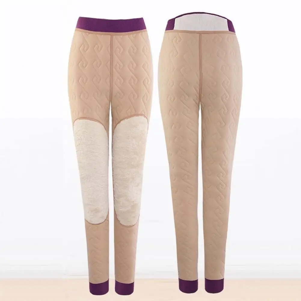 Legging Bulu Tebal Legging Termal Musim Dingin Nyaman dengan Lapisan Beludru Pinggang Tinggi untuk Wanita Celana Bulu Slim Fit Hangat