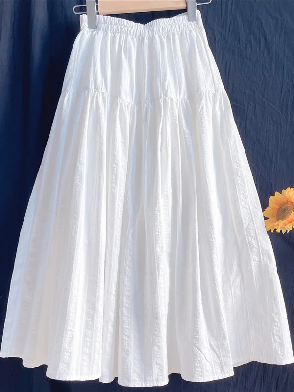 

Юбка миди А-силуэта с высокой талией, женская, ретро, из льна, летняя, свободная, стройнящая, белая, для повседневной носки, больших размеров