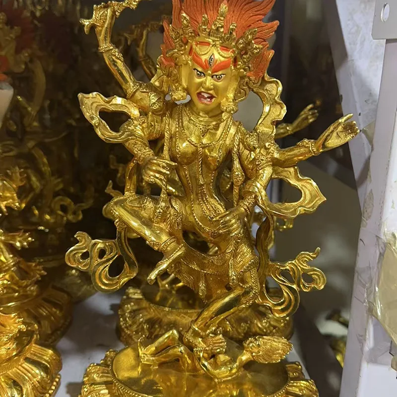 12Inch-sized Ming Dynasty Mother Buddha statue, Tibetan Tantric copper, fully gilded, for home worship in Buddhist shrines, red