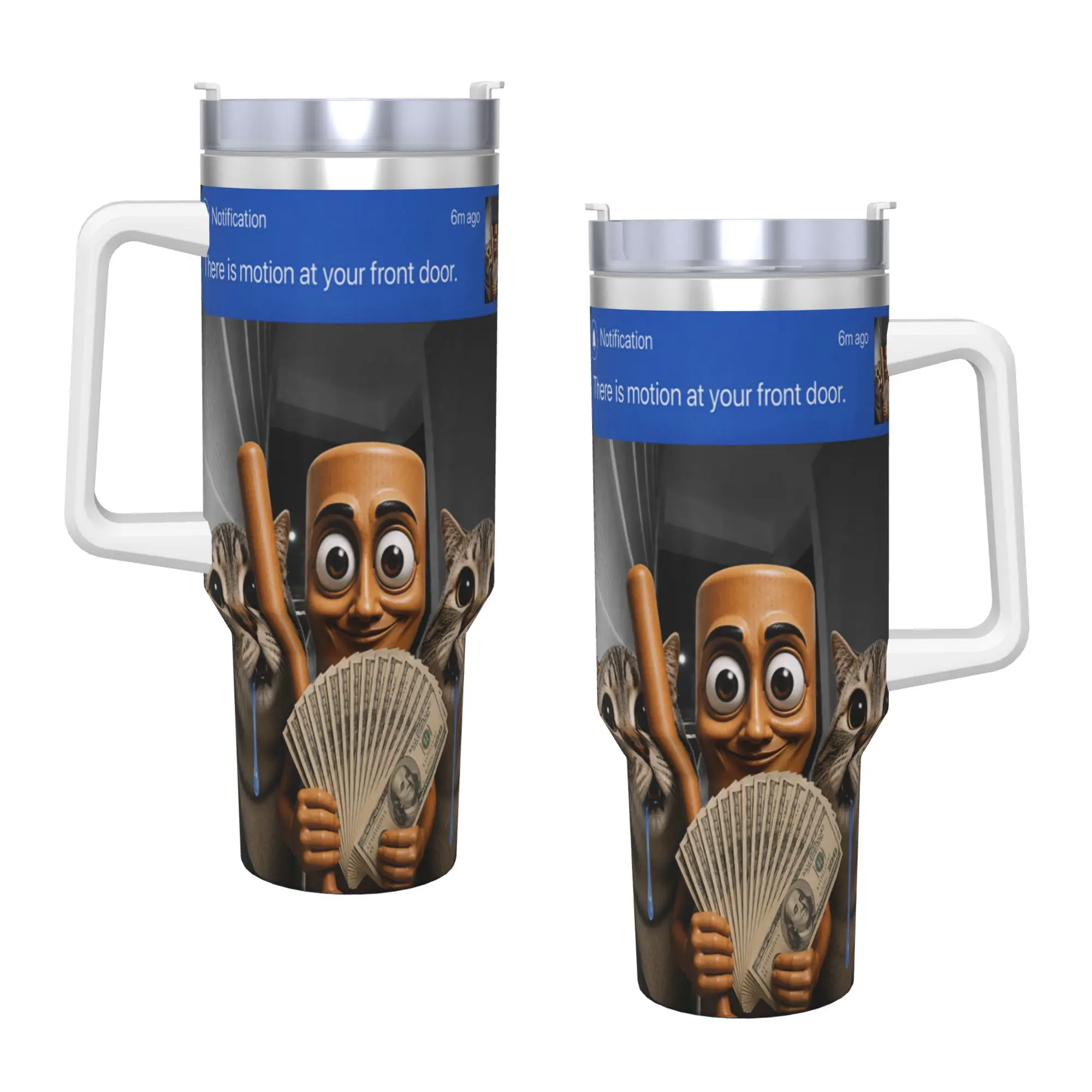 Stainless Steel Tumbler There is Motion at Your Front Door Tung Tung Sahur Cat Thermal Mug Heat Preservation Hot Drinks Car Mugs
