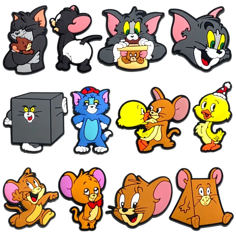 12Pcs/set New Cute Cartoon Tom and Jerry Shoe Charms Removable Shoes Accessories Sandal & Clog Decorations Buckle for Kids Gifts