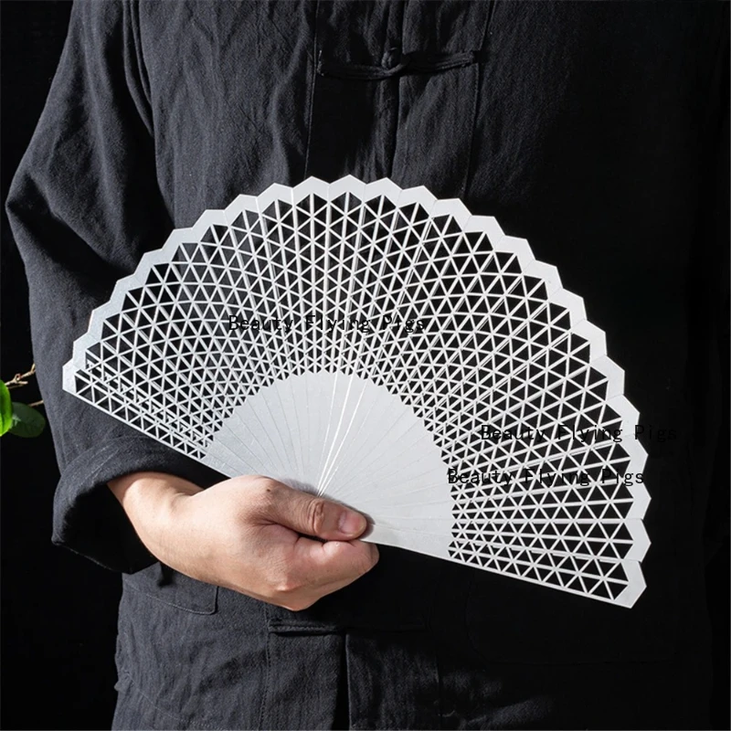 Stainless Steel Metal Fan Decorative Craft Fan Outdoor Kung Fu/Tai Chi Fan Chinese Style Hollow Folding Fans Home Decoration