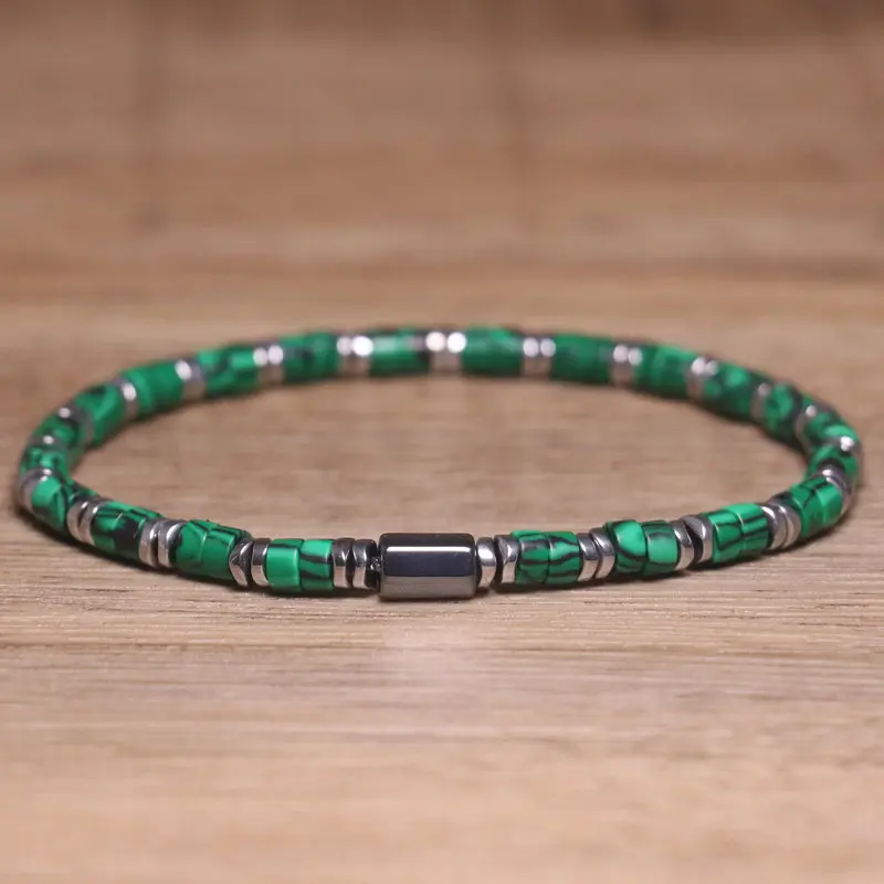 

2*4MM Natural malachite bracelet for women Bohemia Style Adjustable Bracelet Healing Meditation Energy Elastic String Bracelet