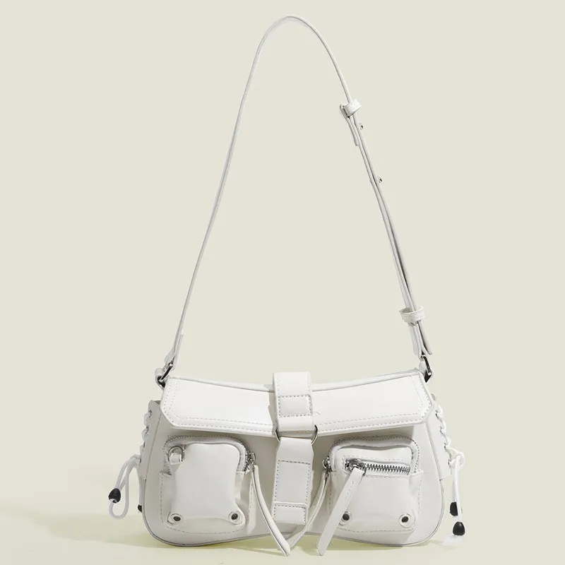 

New Women Black Grunge Shoulder Bag Korean Pu Leather Y2k Handbags Gothic Underarm Bags Aesthetic Punk Wallet Purse Motor Style