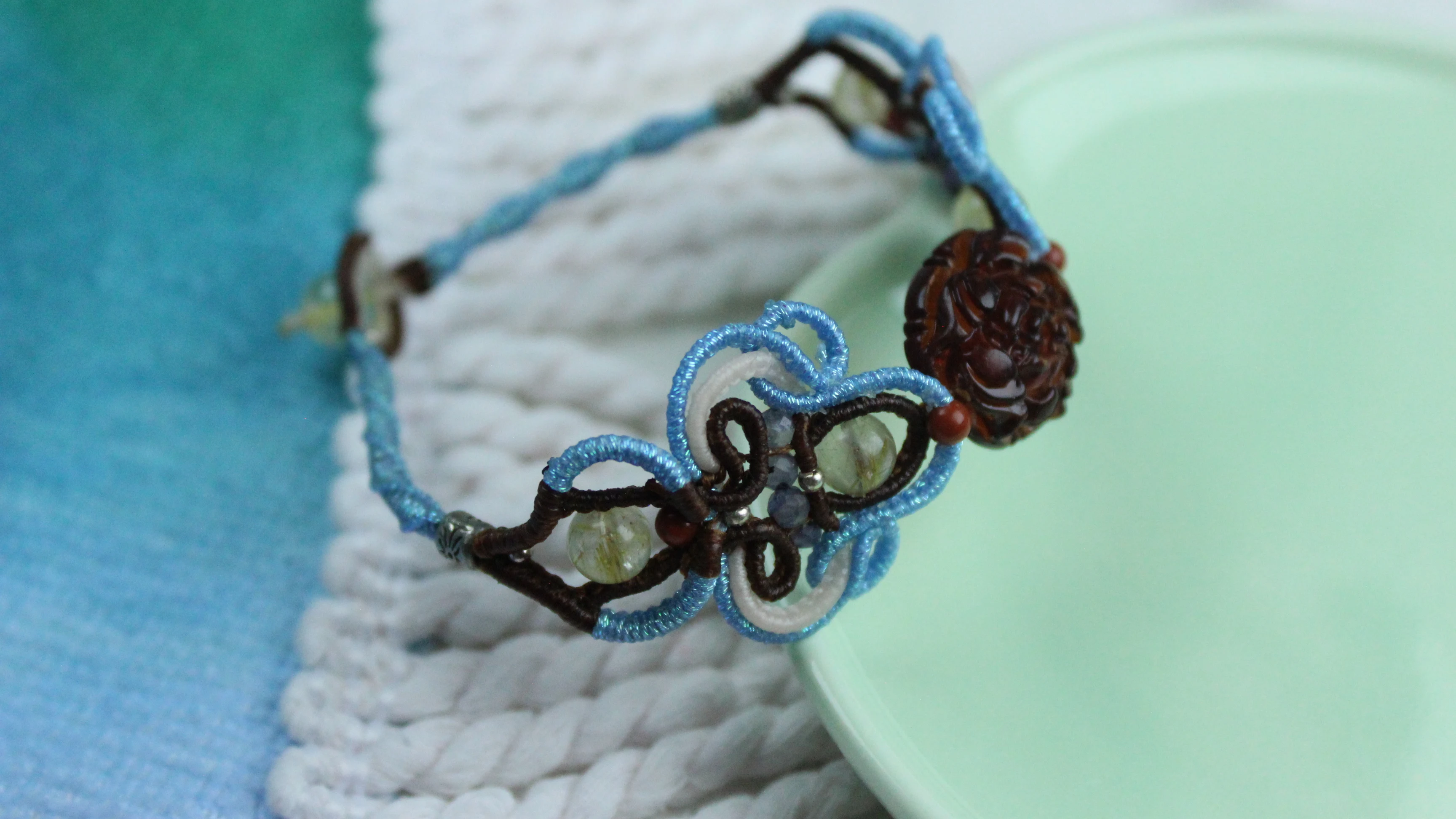 Wax Thread Handmade Woven flower Amber Bracelet