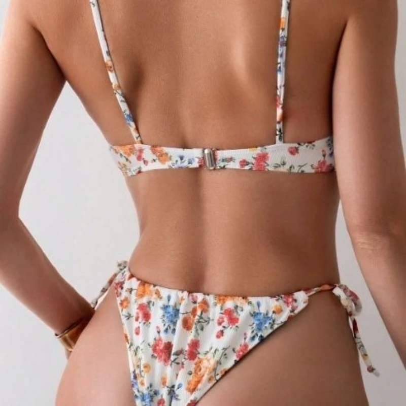 Vinatetg ارتفاع الخصر مجموعة البكيني المرأة بروتيل قطع القمم عطلة نمط الأزهار سترة ملابس السباحة بحر مثير 2025 صيف جديد