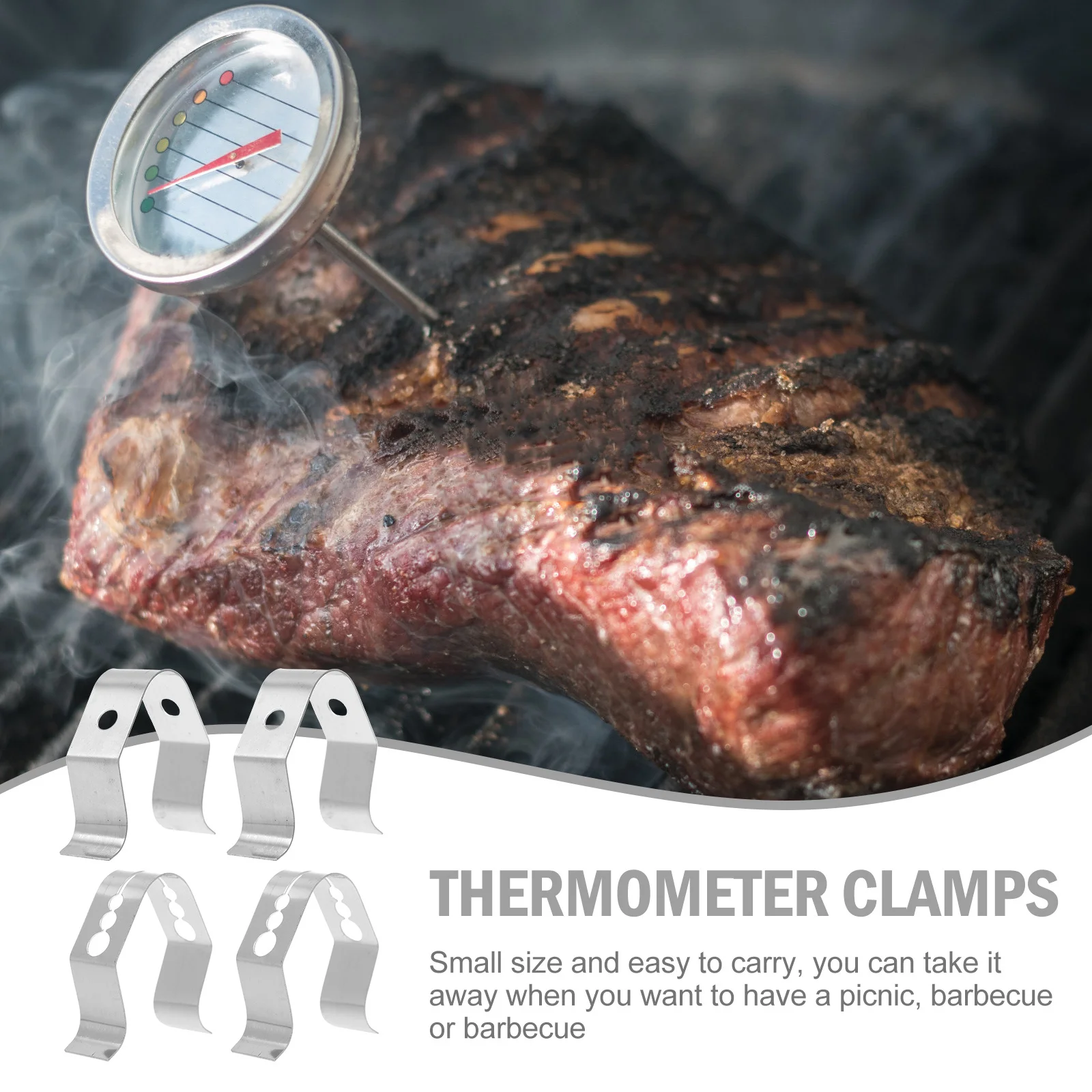 

4Pcs Metal Thermometer Holder Practical for Smokers Grills Ovens Baking Supplies Thermometer Clips Home Supplies