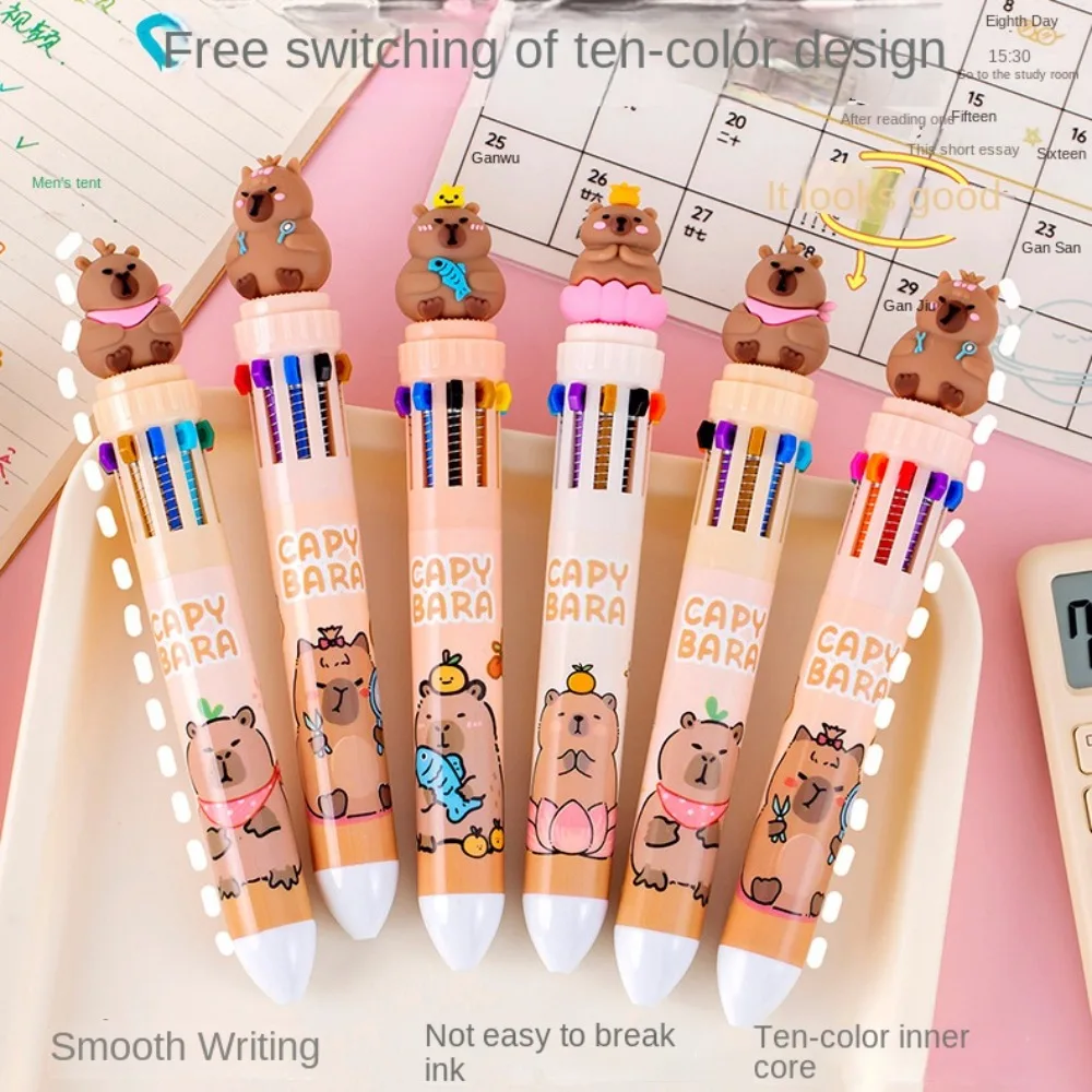 

Cute Cartoon Capybara Multicolor Pen Creative Colorful Capybara Pen Ten-Color Plastic Brown Ten-Color Pen Students
