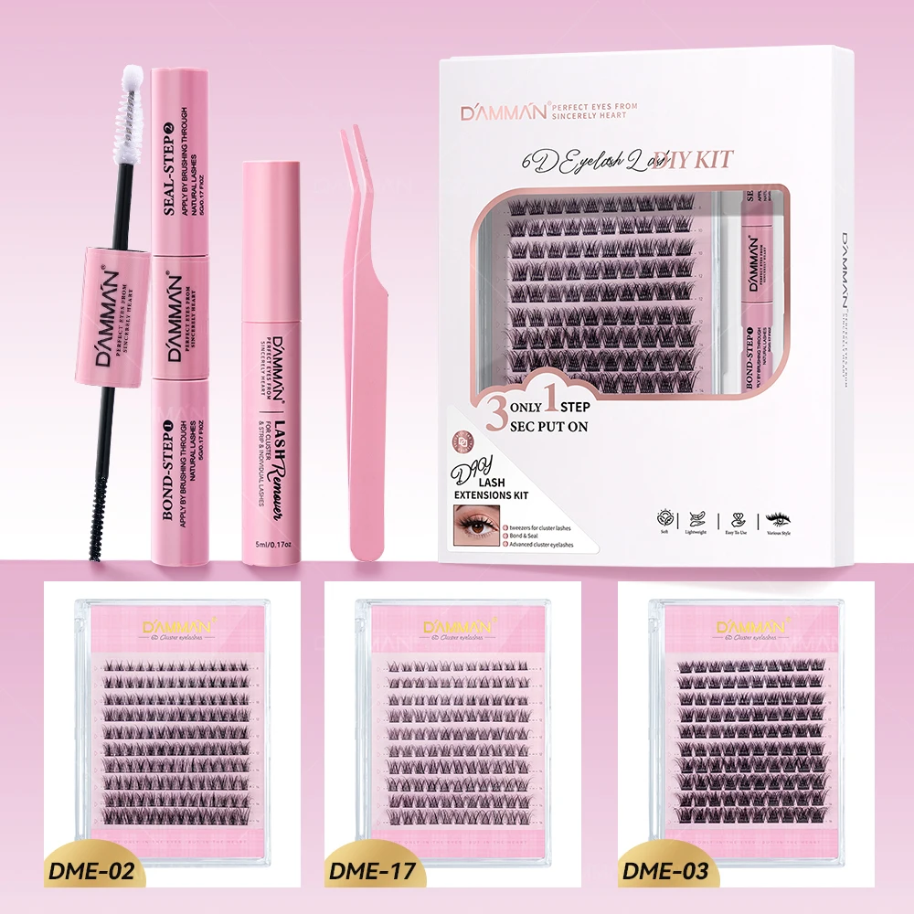 

Damman False Eyelashes Set 8-16mm Individual Lashes Clusters DIY Lash Kit with Lash Bond and Seal & Tweezers& Lash Glue Remover