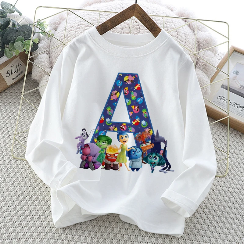 New Inside Out 2 T-shirts for Children Cute Cartoon Letters Printed T-shirt Kawaii Boys Girls Long Sleeves Tops Kids Clothes