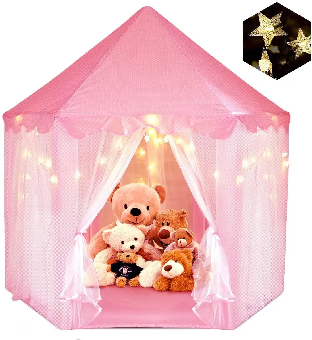 

Kids Children Funny Kids Play Tent Outdoor Indoor Portable Folding Princess Castle Tent (Warm LED Star Lights) Play Fairy House