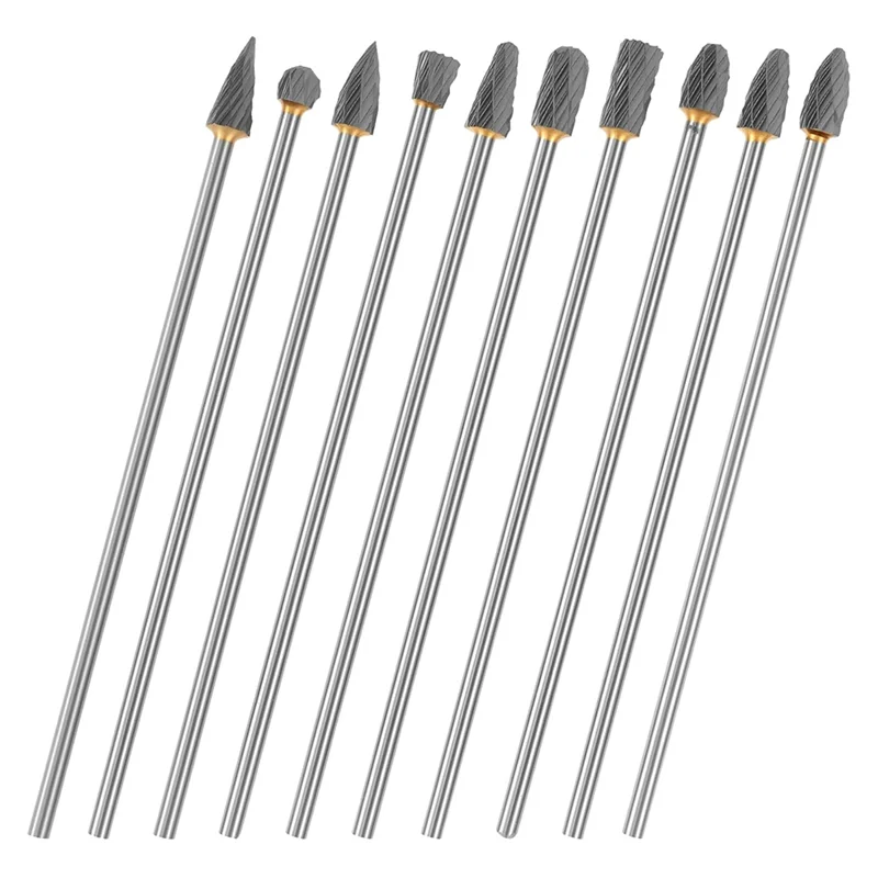 ABKY-10Pcs ยาวคาร์ไบด์ Burr ชุด 1/8 "Shank, การขัดถูสองด้านตัดแฟ้มโรตารี่ Rasp สิ่งที่แนบมาสําหรับไม้โลหะ