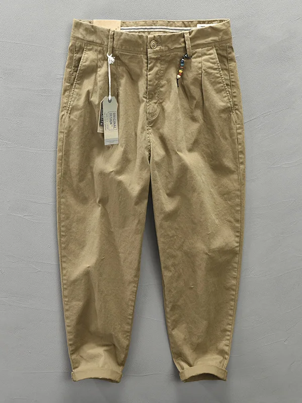 American Casual Loose Workwear Pants Men's Thickened Nine Points Washed Cotton Long Trousers Heavy Duty Cargo Trousers