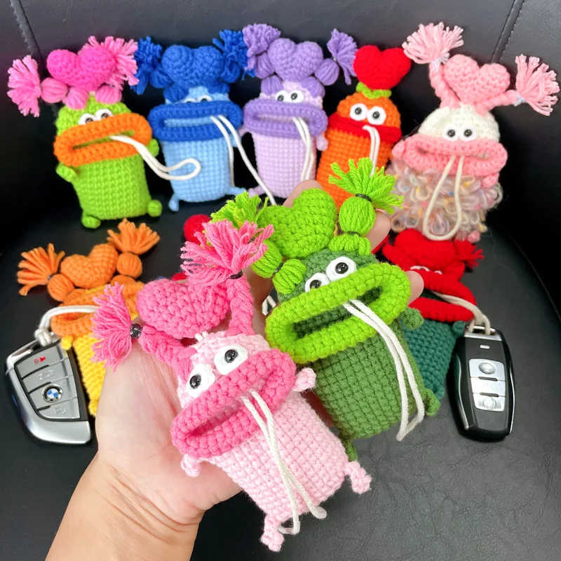 1pcs Funny Sausage Mouth Doll Crochet Keychains Handmaking Knitting Car Keys Holder Creative Storage Bag Keyrings Pendant Gift