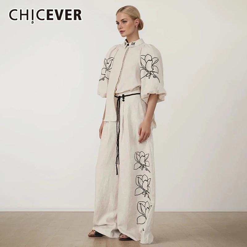 

CHICEVER Принт Oversize Комплекты из двух предметов для женщин Топы с круглым вырезом и длинными рукавами Высокая талия Широкие брюки Хит Цветной комплект Женский весенний комплект