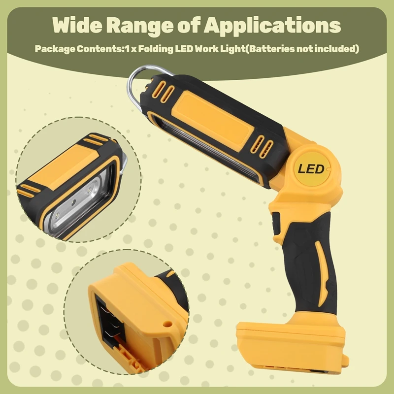 Luce da lavoro a LED pieghevole multifunzione con luminosità regolabile per evidenziare l'esterno per batteria Dewalt 18V