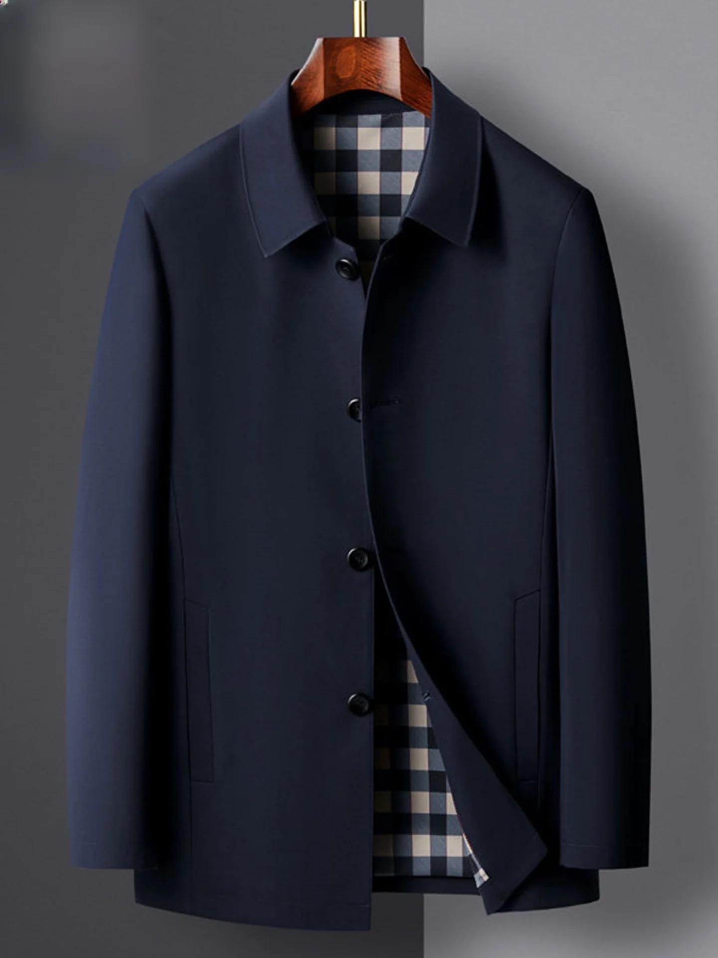 

Пальто свободного кроя для мужчин среднего возраста, весна-осень, с пуговицами, из полиэстера, не мнущееся, с длинными рукавами