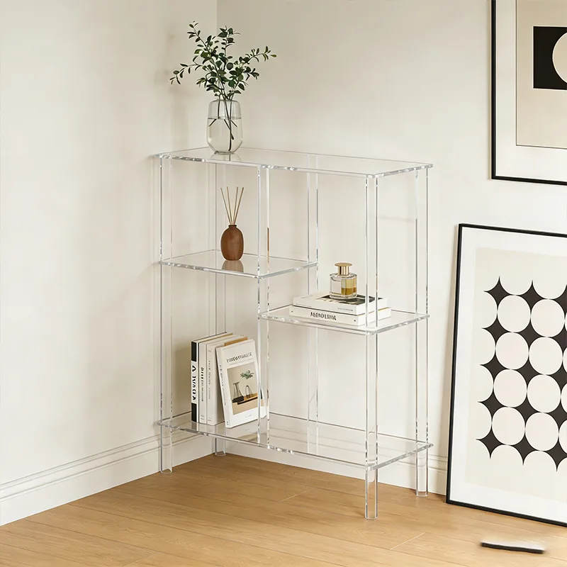 Acrylic, square side table, 4-layer stepped side table, transparent bedside table, small bedside , decorative corner