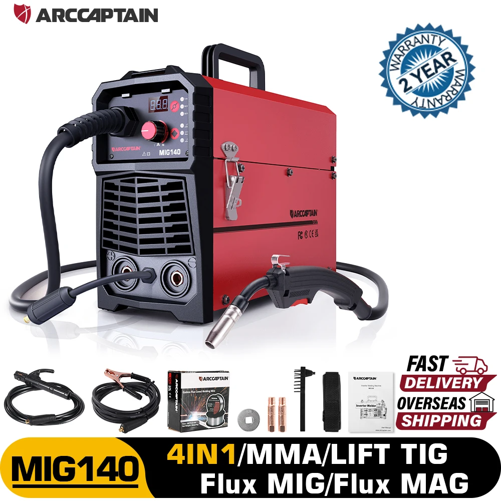 ARCCAPTAIN 4 in 1 MIG MAG Gas Welding Machine DC 140A Gasless Flux Core MIG Lift TIG Stick Synergy Digtal Contol For Soldering