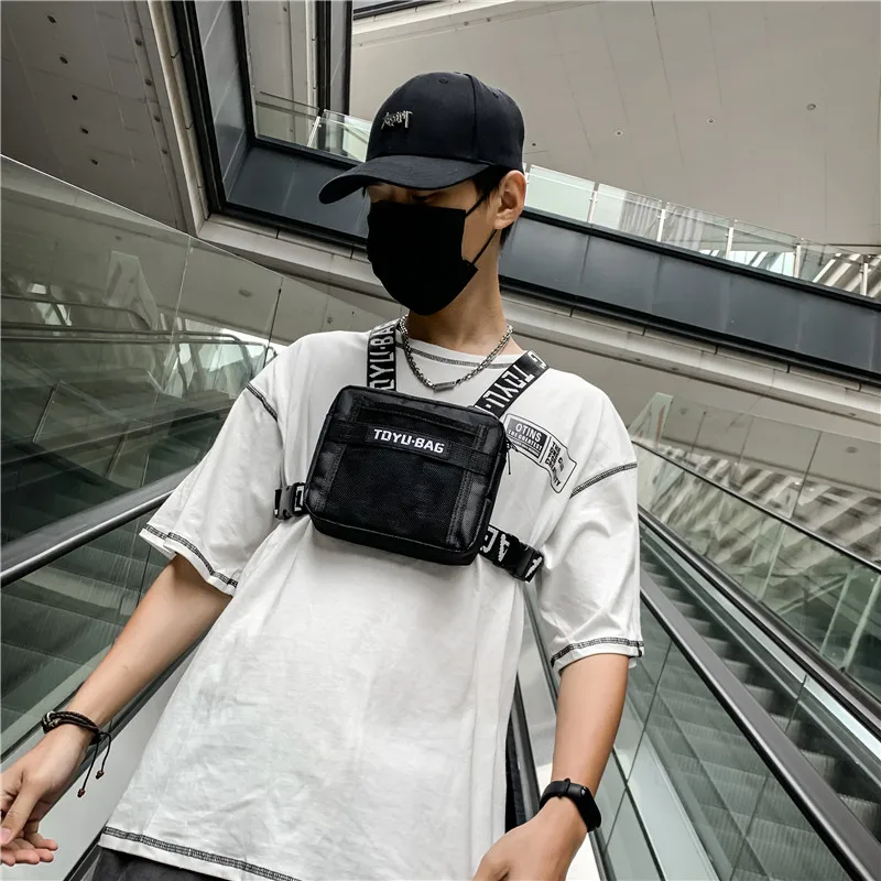 Tactical Functional Street Style Vest High Street Trendy Hip Hop Dance Chest Bag Unisex Oxford Cloth Zipper Closure Soft Back...
