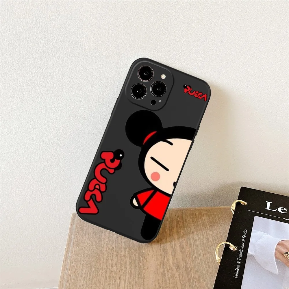 Fashion Cute cartoon Pucca Phone Case FOR IPhone 15 14 11 12 Pro 8 7 15 Plus 13 Pro MAX XR XS MINI Black Soft Covers