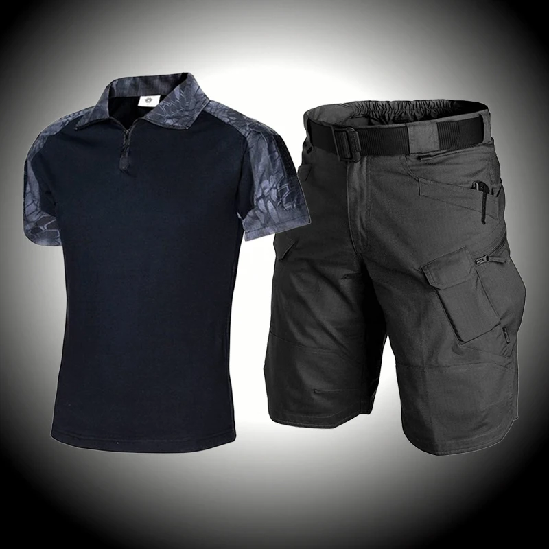 Camiseta táctica militar para hombre, pantalones cortos de entrenamiento, traje corto militar de secado rápido, camisas de caza, uniforme militar, equipo táctico