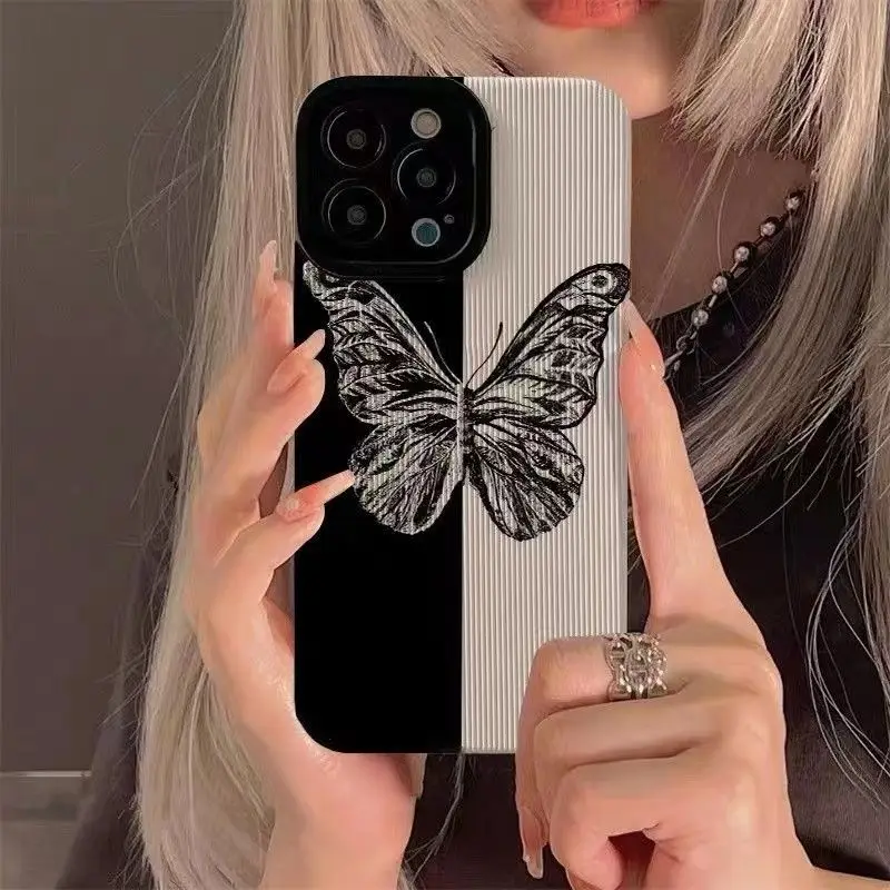 Patchwork Butterfly Pattern Phone Case For iphone 14 13 12 11 XR XS Pro Max Plus Shockproof Lenses Protection Soft Silicone Case