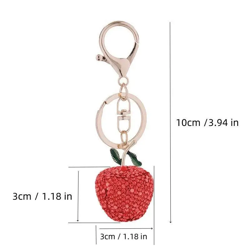 Niedlicher grüner Schlüsselanhänger mit Volldiamanten, glänzendem Kristall-Frucht-Anhänger, modischer Schlüsselring für Tasche, Autoschlüssel, Deko-Geschenk für Mädchen – Detail 4