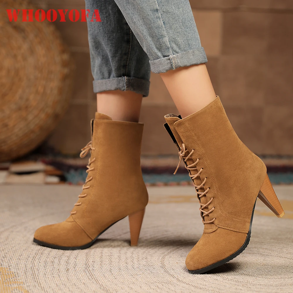 

Spring New Mature Black Brown Women Ankle Booties Hot 8.5cm High Spike Heels Lady Party Shoes Plus Big Size 11 42 45