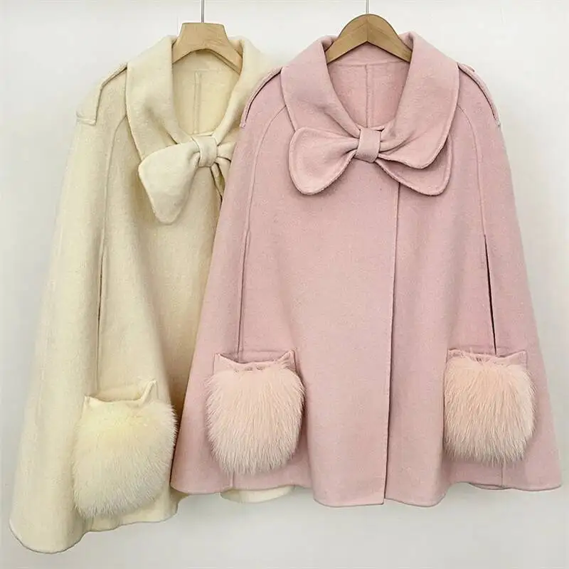 2026 Autumn/Winter New Arrival: Elegant Fox Fur Shawl, High-Quality Luxurious Cape, Fashionable Double-Sided Wool Coat For Women