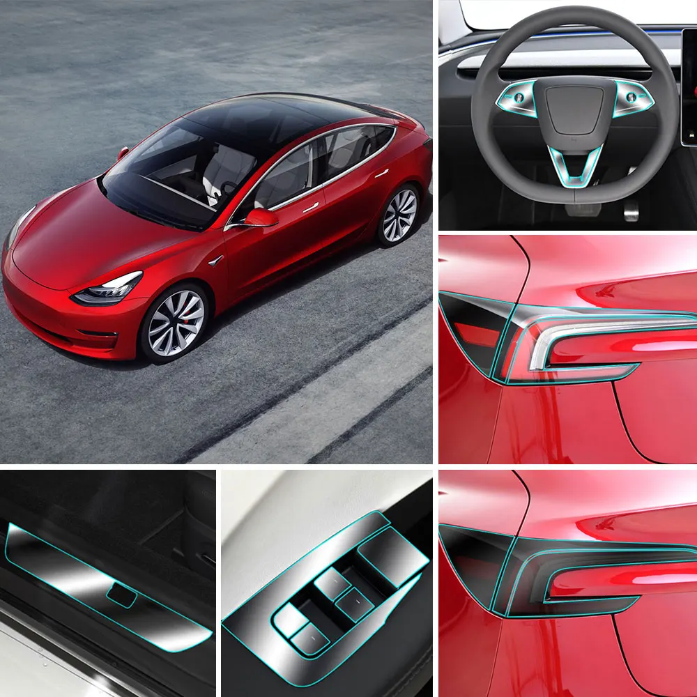 For Tesla Model 3 Highland 2023 2024 TPU Center Console Film Car Body Protective Film Invisible Door Extended Car Clothing Set