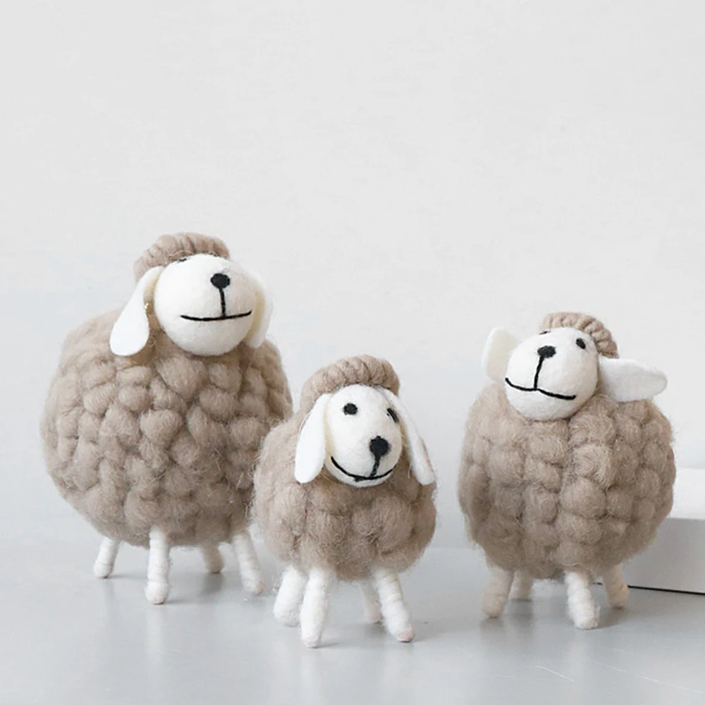 ของเล่นน่ารักการ์ตูนเด็กของขวัญขนสัตว์ Felt Sheep Miniatures วันเกิดตกแต่งบ้าน Mini ตารางเครื่องประดับ Desktop Decor Figurines