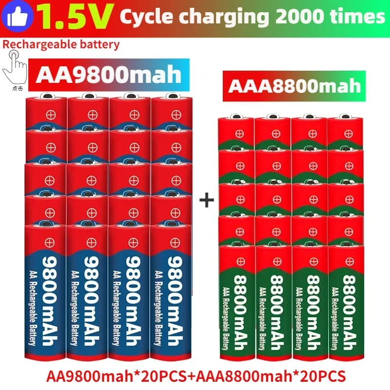 

AA battery 2024New 1.5V AA 9800MAh+1.5V AAA8800MAh Alkaline1.5V Rechargeable Battery For Clock Toys Camera Battery EU/US Charger