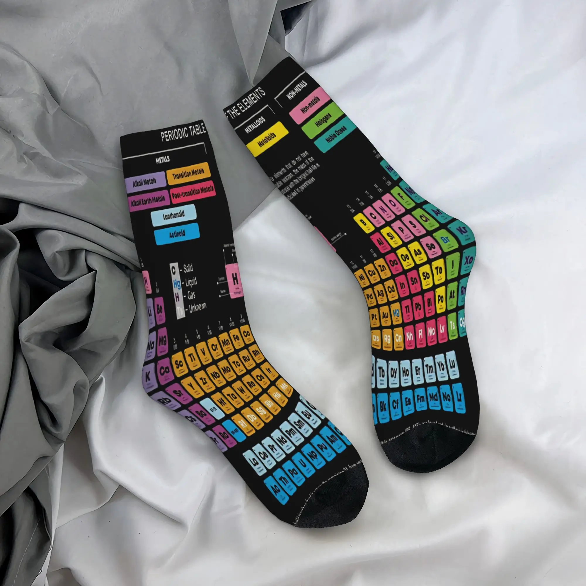 Periodic Table of Elements Dark Colorful Chemistry Chart   Merch Men Women Socks Cozy  Sport Crew Socks