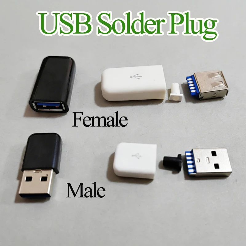1/5 Sets USB3.0 Male Female Connector Plug Welding Fast Charging Charger Plugs Data Connection Adapter Socket DIY USB KIT