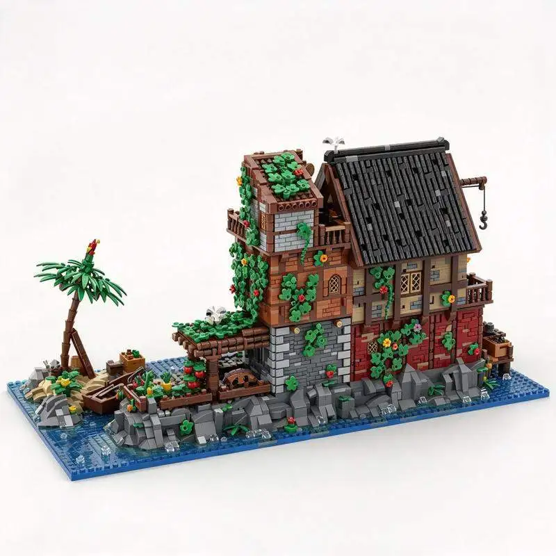 8625PCS Tropical Pirate Island Captain House Pier Tavern Scene Model Custom Creative Building Blocks DIY Assembly Toy Gift Set