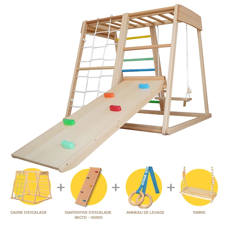 

Colorful Clime Frame Climbing Frame with Slide Colorful Wood Climbing Frame Indoor Playground